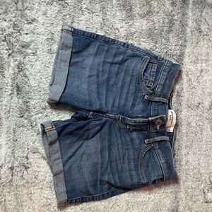high rise mini mom shorts- Dark Ripped Wash